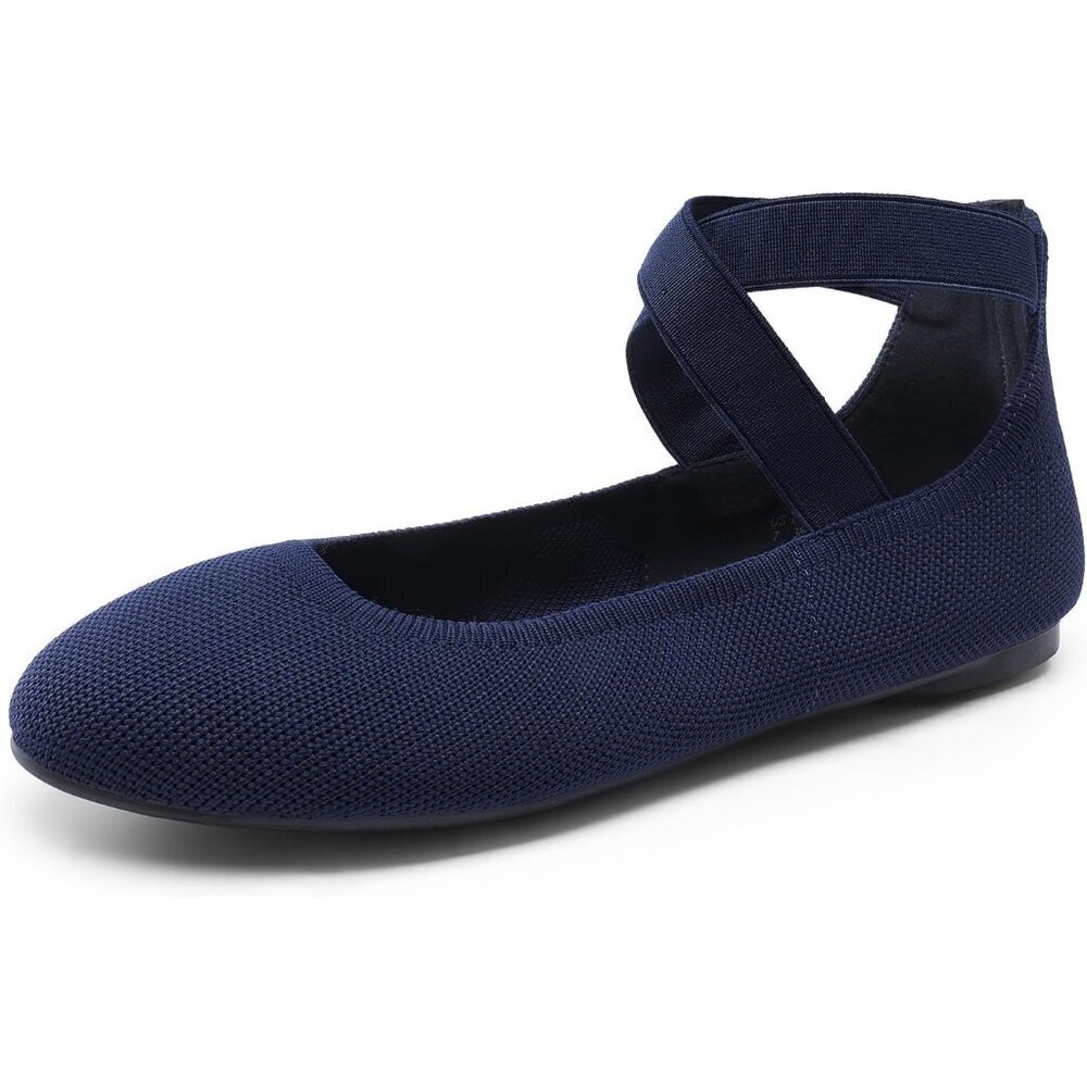 Dream Pairs Women Navy Faux Suede Flats Comfortable Elastic Ankle Straps Shoes
